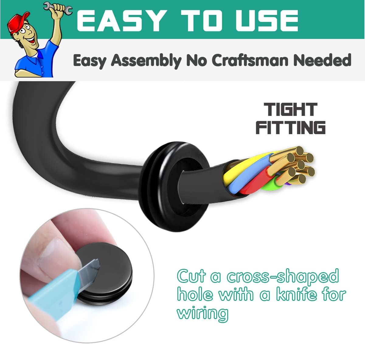 Rubber Grommet Kit 170 Pack - Black Firewall Grommet Assortment 7 Sizes Rubber Cable Hole Plug for Holes, Electrical, Plumbing, Automotive, Boat, Home Improvement Cord Wire Pipe Organization