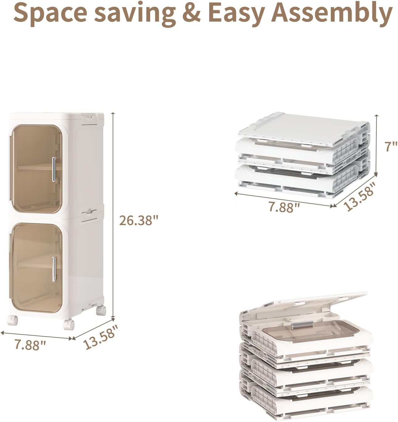 KHNR 2-Tiers Slim Bathroom Storage Cabinet, Foldable Storage Cabinets,Narrow Bathroom Storage,Movable Bathroom Storage Organizer for Small Spaces,Bathroom,Kitchen,Laundry,Cream White