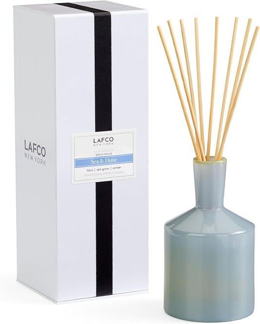 LAFCO New York Classic Reed Diffuser, Sea & Dune - 6 oz - Up to 3 Months Fragrance Life - Reusable Glass Vessel - Natural Wood Reeds - Made in The USA