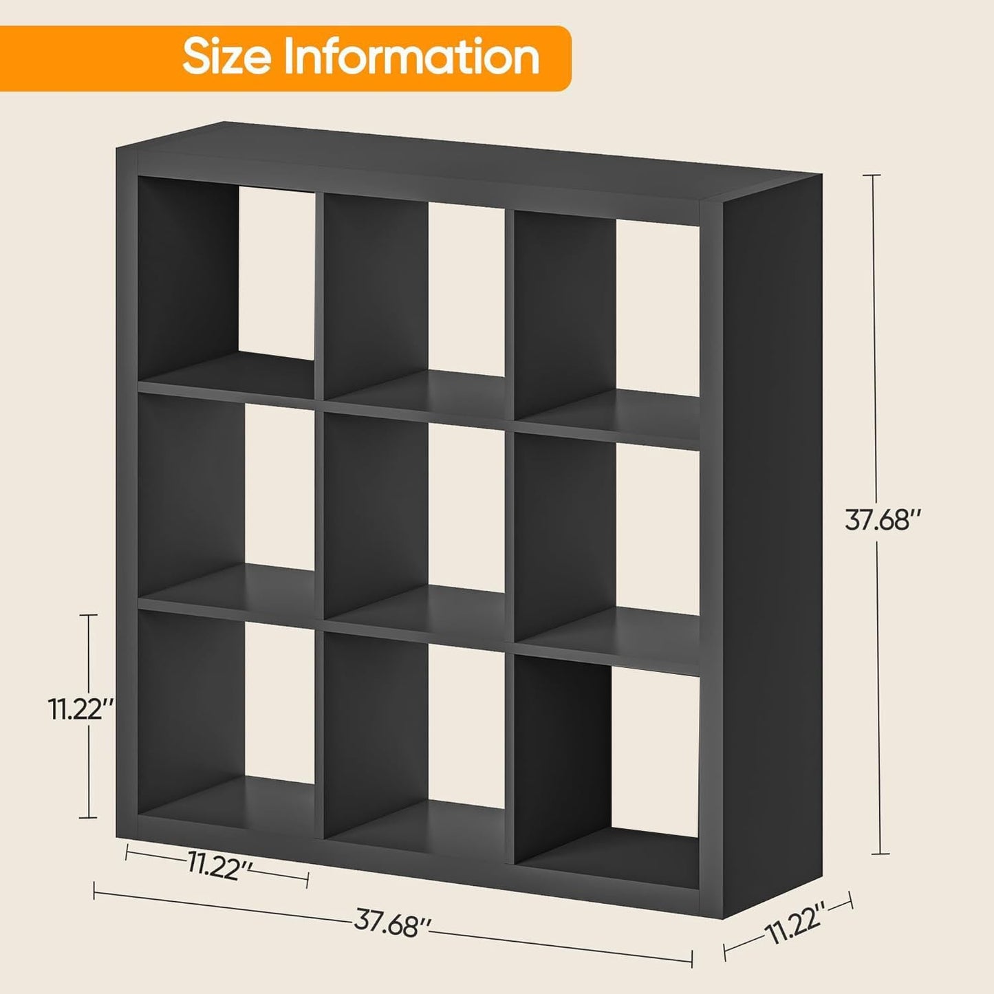 Bookshelf with Storage Bins, 9-Cube Storage Organizer Sturdy Wooden Bookcase Open Book Shelf, Multifunctional Cubicle Rack for Storage & Display, Furniture for Living Room Bedroom Office, Black