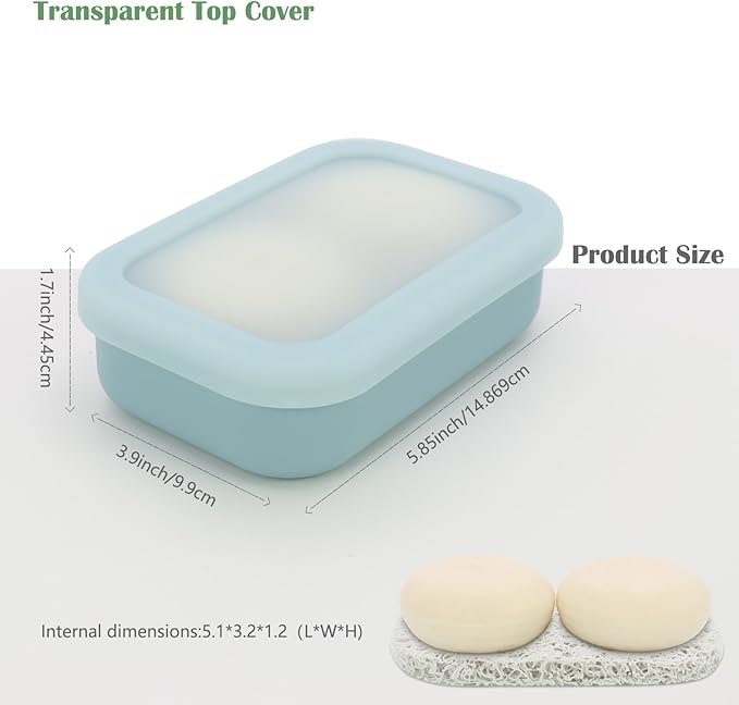 OLAMAR Solid Shampoo Bar Holder,Silicone Travel Soap Case,Enhanced Leak Proof Soap Container with Drainage Layer Soap Holder, Suitable for Bathroom,Camping and Gym (Blue, Large)