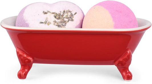 6.5" Ceramic Mini Decorative Clawfoot Bathtub Bar Soap Dish, Kitchen Sponge Holder and Shower Tray for Bathroom, 1 Pack(Chili)
