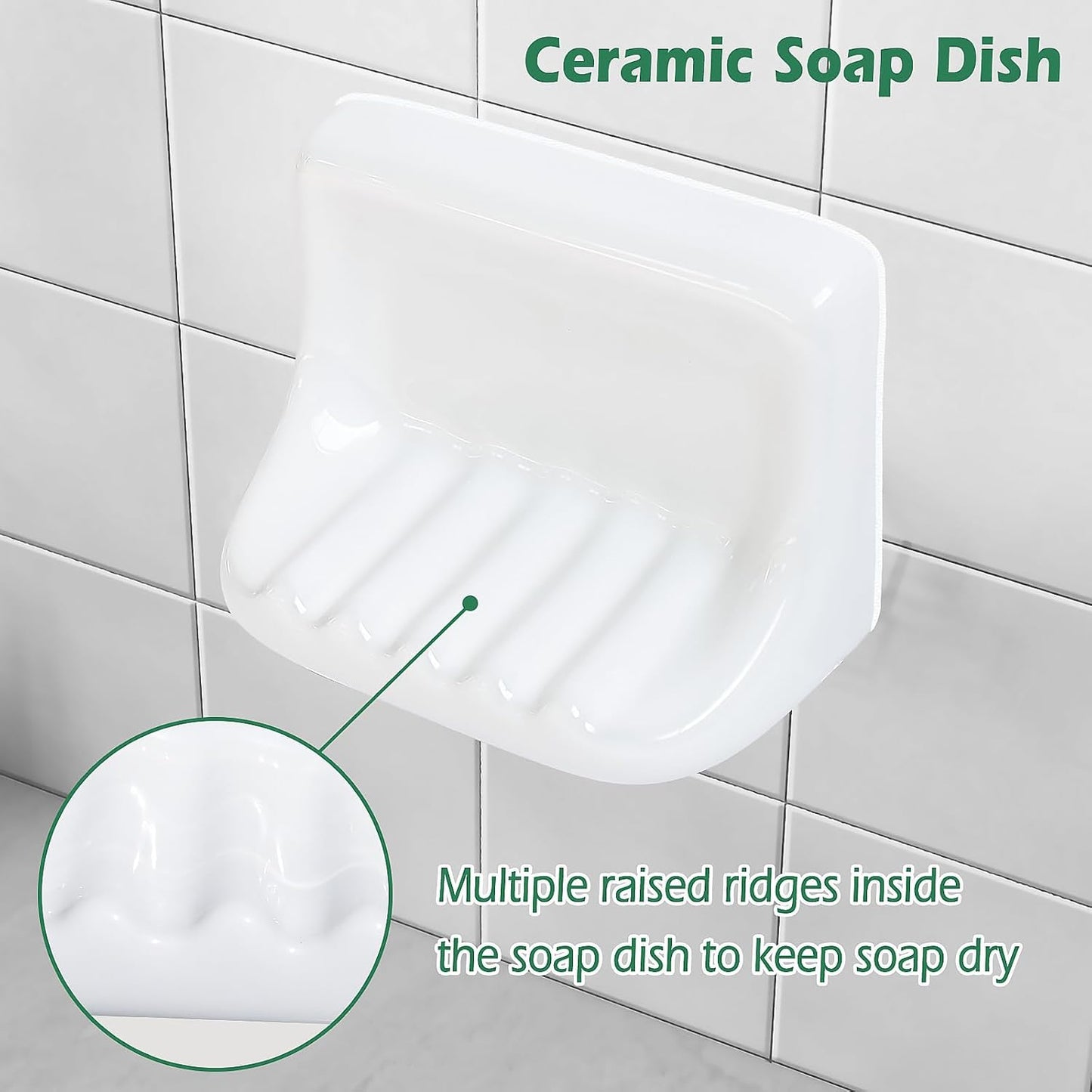 White Vintage Ceramic Soap Dish for Shower Wall,Retro Ceramic Soap Holder Porcelain Soap Tray for Home Bathtub Bathroom Sink Shower Wall-No Bumps on The Back, Surface Mounted