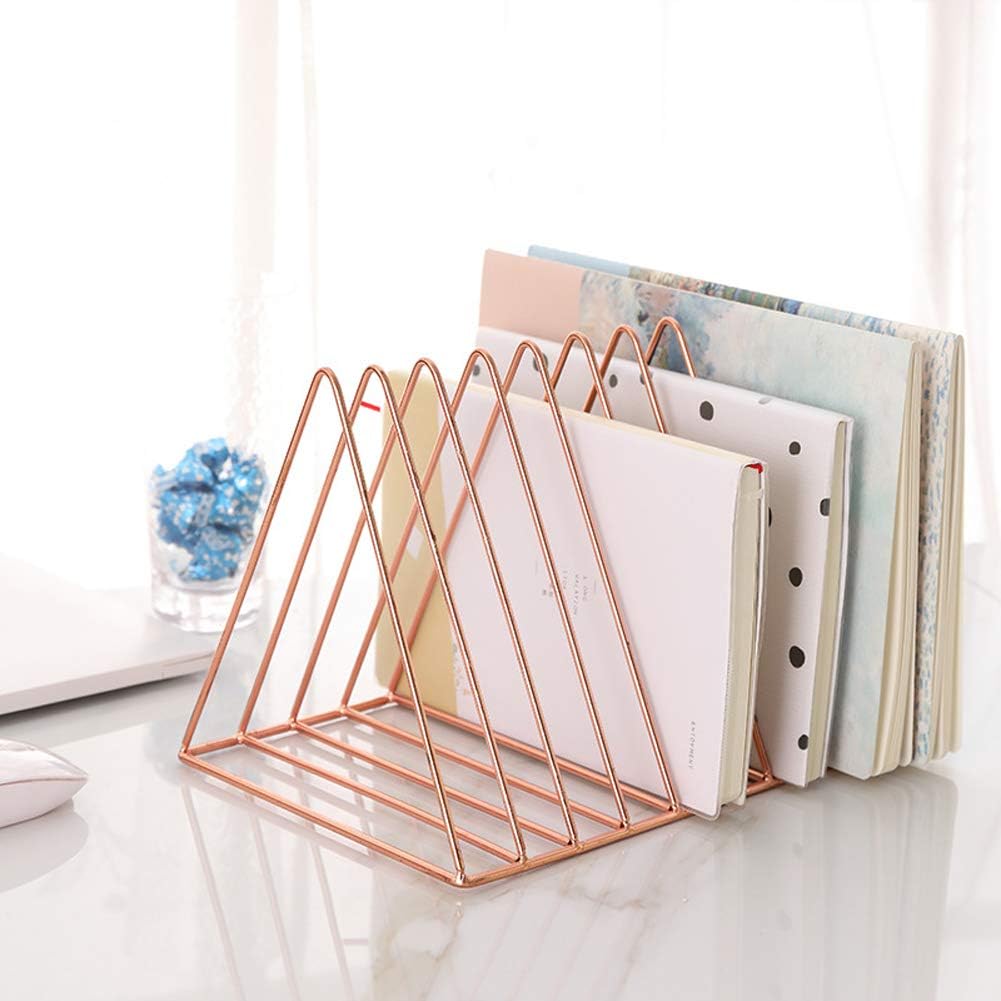 Sooyee 9 Slot Rose Gold Magazine Holder,Desktop File Sorter Organizer Triangle Bookshelf Decor Home Office