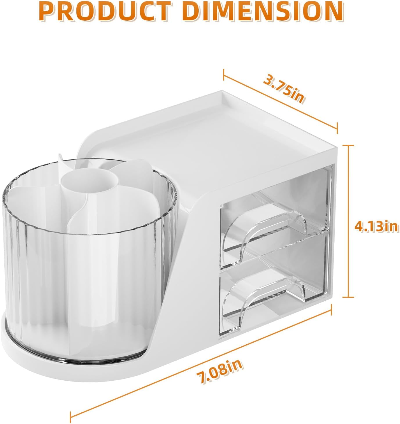 Marbrasse Desk Organizer with 2 Drawer, 360°Rotating Pen Holder, Desk Organizers and Accessories with 6 Slots Pencil Organizer + 2 Drawer, Art Supply Storage Box Caddy for Office (White)