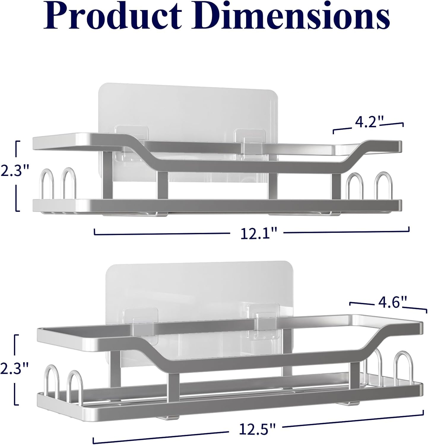 Kitsure Shower Caddy Extra Large - Adhesive Shower Organizer, Stainless Steel Shelf for Inside Shower, No Drill Bathroom Organizers and Storage, Home Decor Accessories, 2 Pack,Sliver