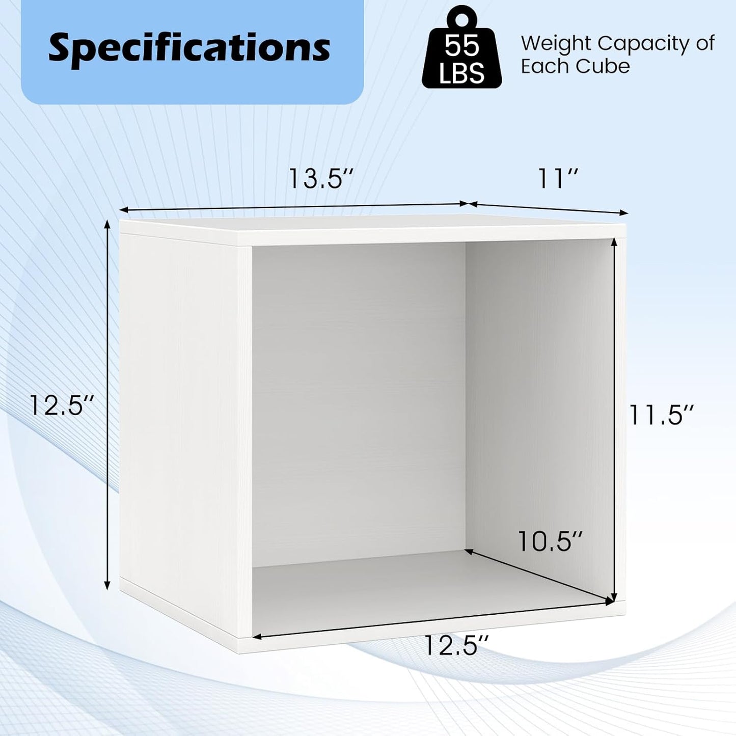 Stackable Cube Bookshelf, Modular Cubby Storage Organizer, Small Bookcase for Small Spaces, Combination Cubical Shelf, Wooden Display Shelving Unit (White, 1-Cube)
