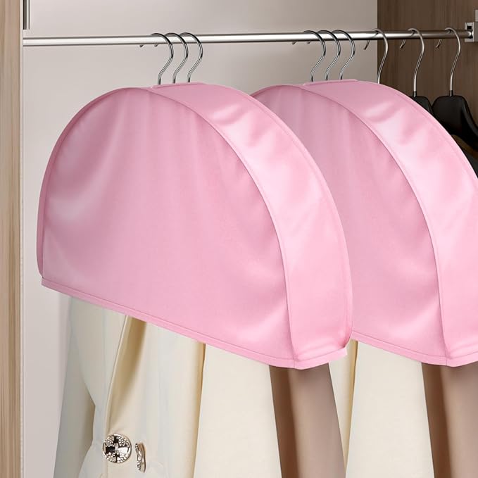 Univivi 12 Inch Satin Shoulder Covers for Clothes (Set of 4) Breathable Shoulder Garment Dust Cover Closet Suit Protects for Suit, Coats, Jackets - Pink