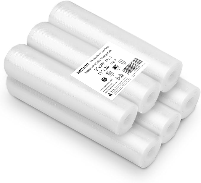 [2024 New] 6 Pack 8" x 20' and 11" x 20', Vacuum Sealer Rolls Bags for Food, Great for Food Storage, Sous Vide and Meal Prep, Wevac Lite