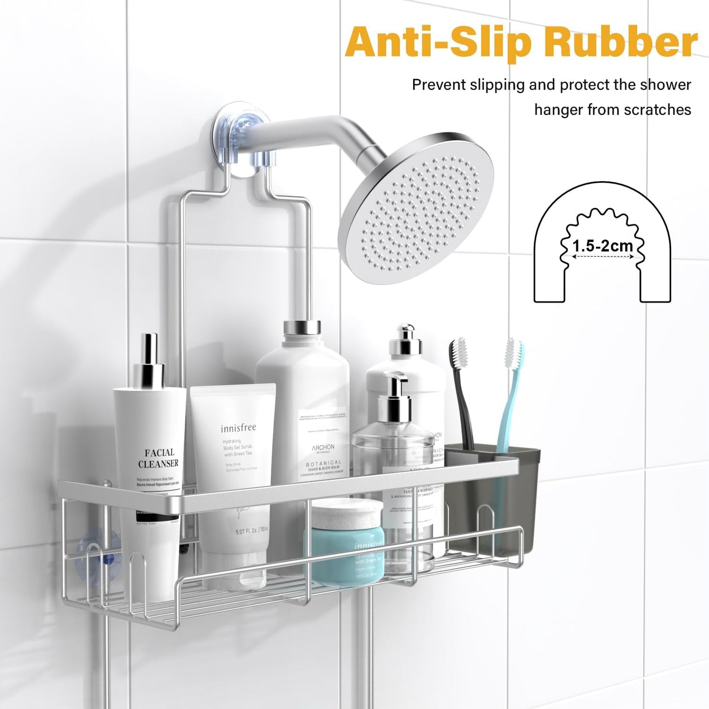 Shower Caddy Hanging Bathroom Organizer: Rustproof Shower Shelf for Inside Shower - No Drilling Shower Racks Over Showerhead - Bath Shelves Rack for Shampoo Soap Chrome