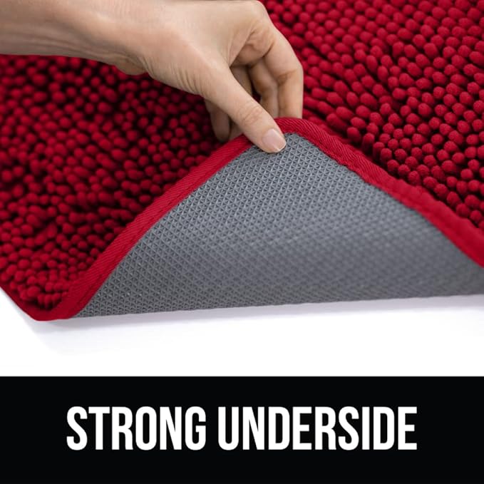 KANGAROO Bathroom Rugs, Chenille Soft Absorbent Bath Rug, Shaggy Shower Mat, Quick Dry Machine Wash Bathmat, Plush Carpet Mats for Tub, Bathtub and Room Home Decor Accessories, 36x24, Red