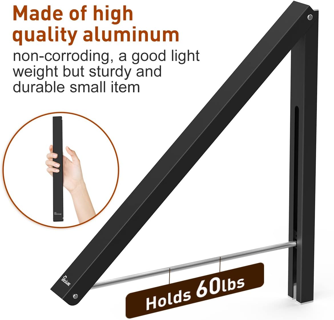 Laundry Room Clothes Rack - Wall Mounted Retractable Folding Clothes Hanger Drying Rack for Laundry Room Closet Storage Organization, Aluminum, Easy Installation (Black)