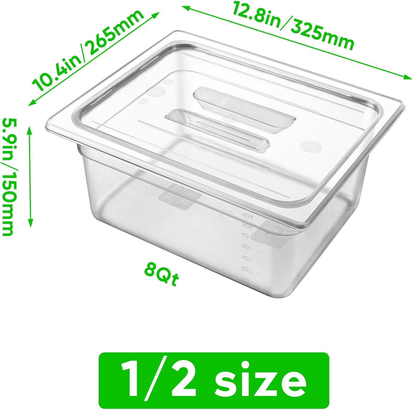 6 Pack 1/2 Size 6'' Deep Clear Food Pans with Lids, Commercial Food Pans Polycarbonate Transparent Food Storage Containers, Stackable Plastic Pan with Capacity Scale, Restaurant Supplies Hotel Pan