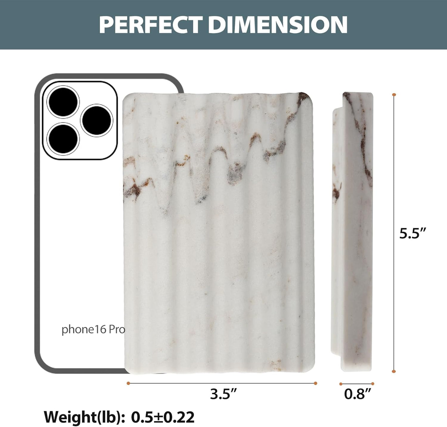 Koville Natural Marble Soap Dish for Shower, Stone Soap Tray for Bathroom, Bar Soap Holder for Sink, Stripe Grooves Saver Stone Dish Tray Keep Bars Dry Easy Clean(Palissandro Classico)