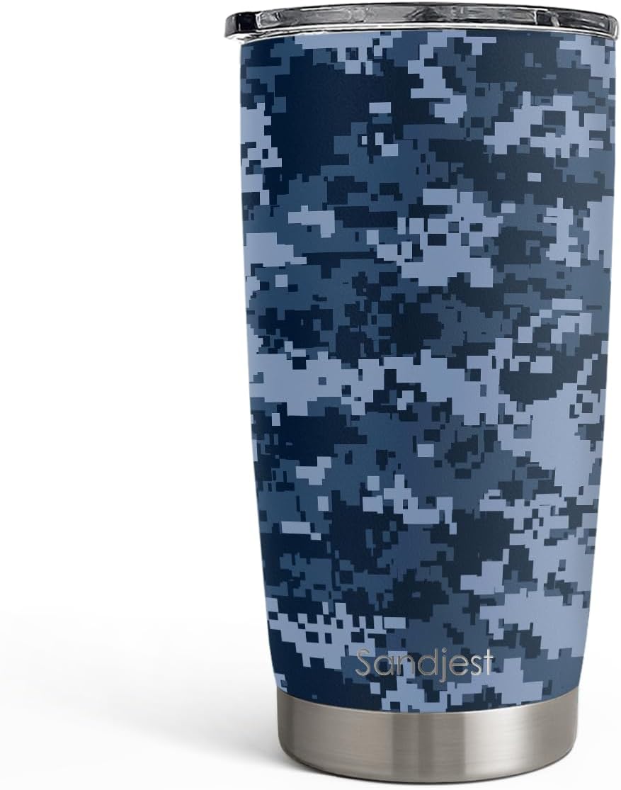 SANDJEST Camo Tumbler 20oz Stainless Steel Insulated, Camouflage Travel Coffee Cup, Gifts for Men Women, Hunting Lovers, Birthday Christmas