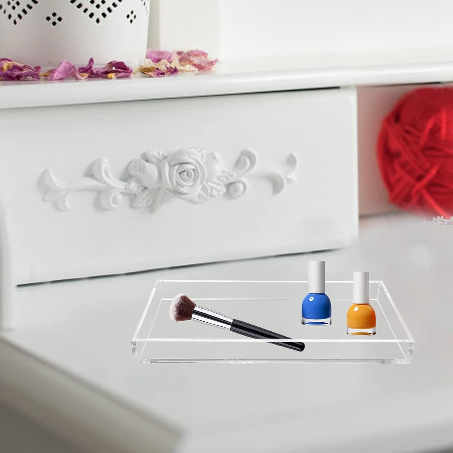 Bigfety Acrylic Vanity Tray for Organizing, Clear Bathroom Trays for Counter, Desk, Dresser