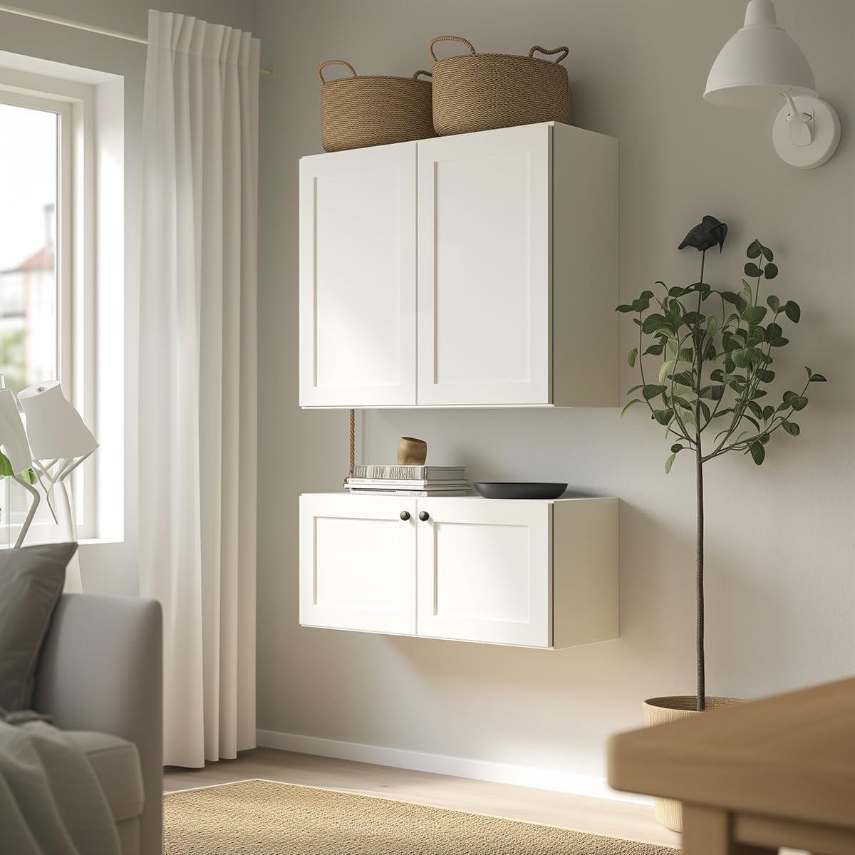 Solid Wood Wall Cabinet,Shaker Style Wall-Mounted Kitchen Storage Cabinet with Soft-Close Doors, RTA Pantry Organizer for Bathroom, Garage, Laundry (White, 36" W x 27" D x 24" H)