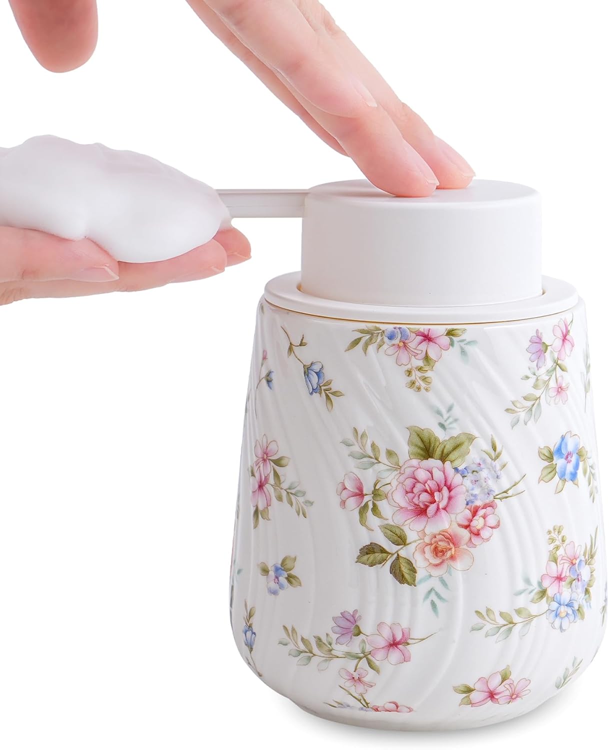 Foam soap Dispenser with Pump,13.5 oz foaming Hand soap Holder with Easy-to-Press Pump for Bathroom refillable Liquid Hand soap Dispenser (Foam-Little Flowers)
