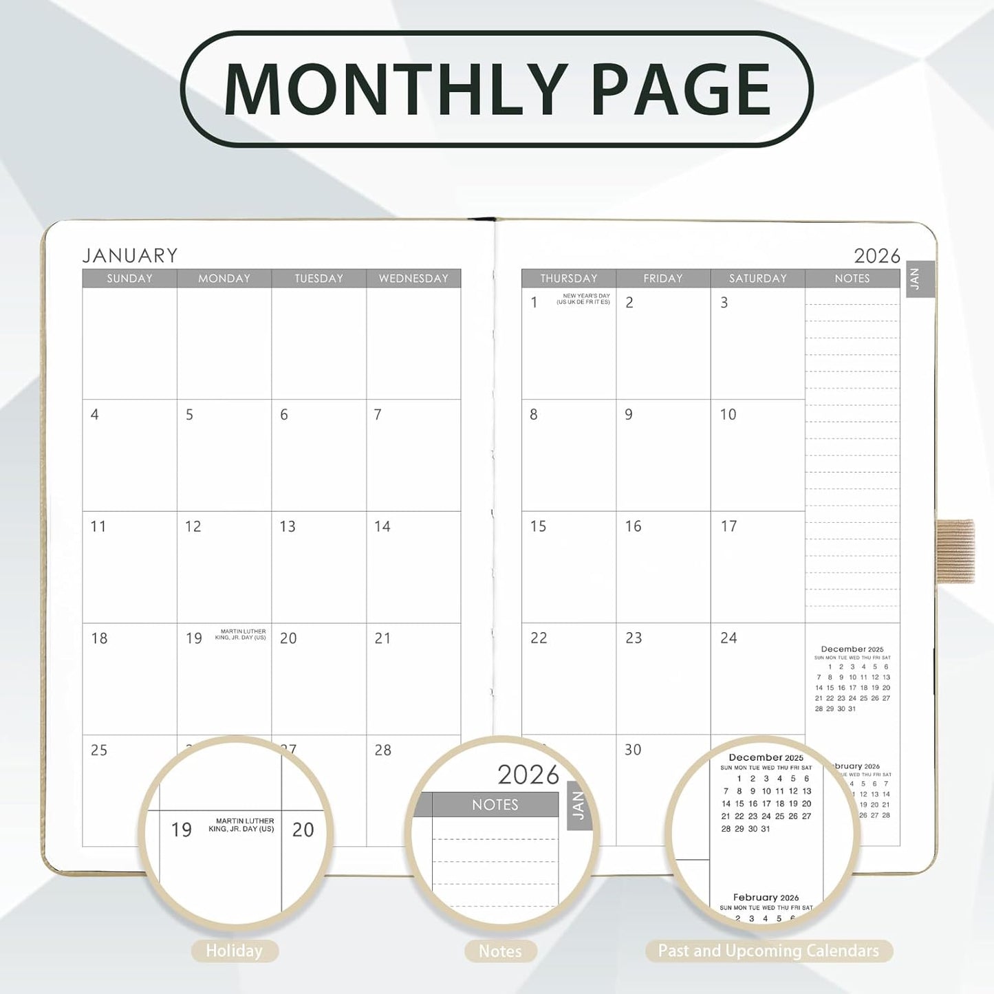 2026 Planner - Planner 2026, 2026 Weekly Monthly Planner, Jan.2026 - Dec.2026, 5.7'' x 8.4'', Thick Paper, Leather Cover, Pen Holder, Back Pocket, Bookmarks, Perfect Daily Organizer - Off-white