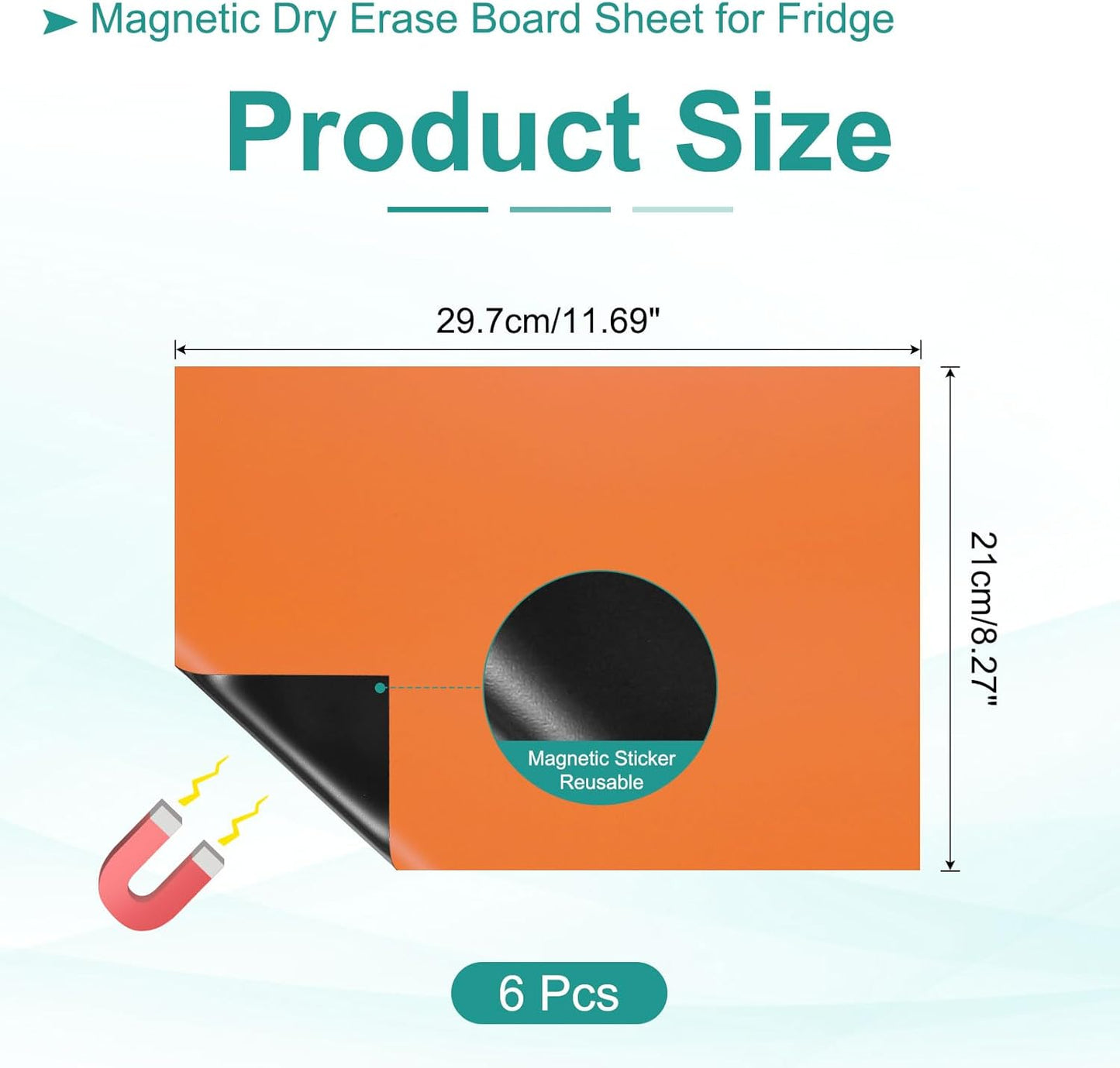 PATIKIL Magnetic Dry Erase Board Sheet for Fridge, 6 Pcs 12 x 8 Inch Erasable Refrigerator Whiteboard for Kitchen for Home Kitchen Organizer Planner Office Storage, Orange (0.6mm)