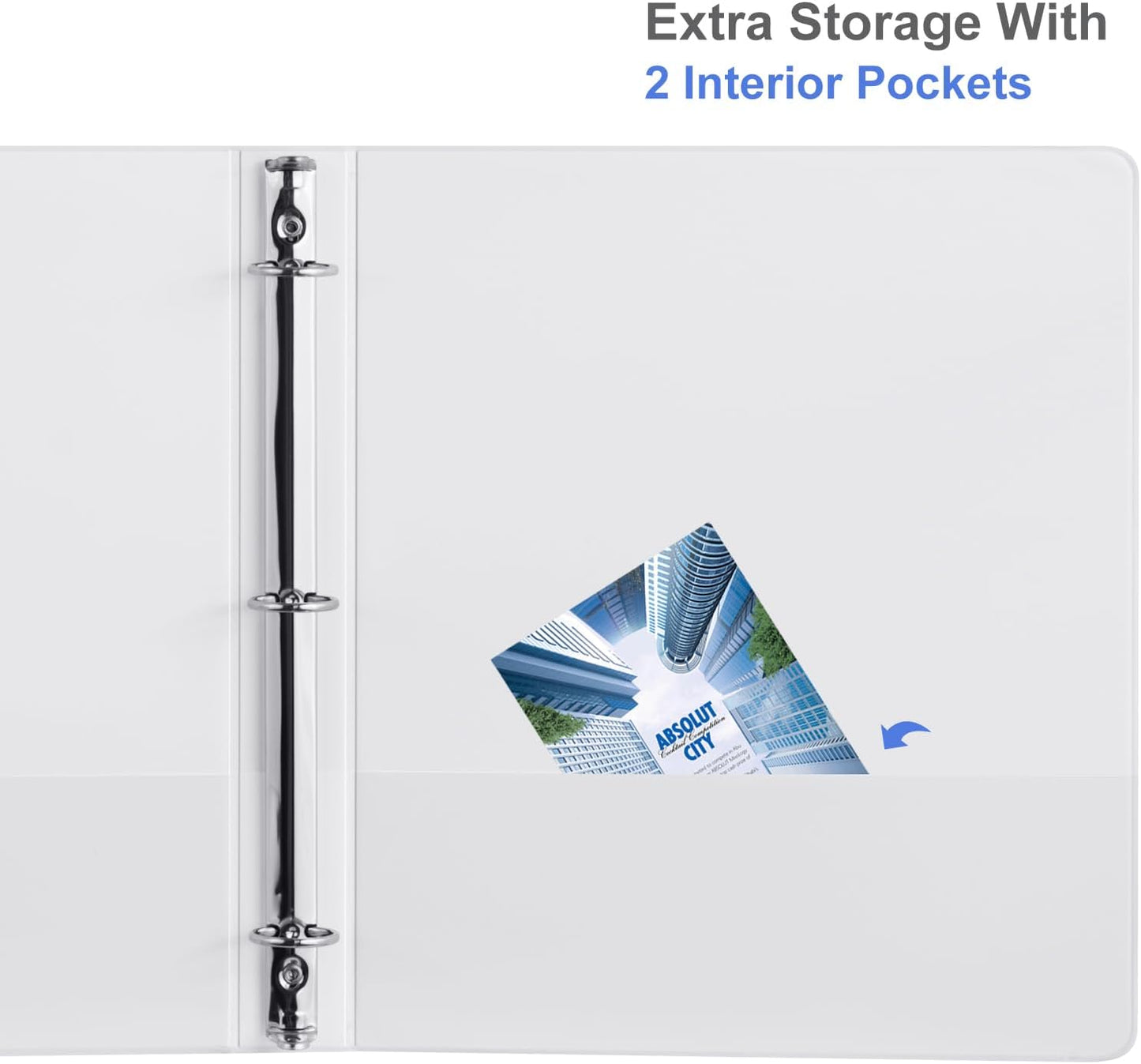 3 Ring Binder 1 Inch, ViVin Sturdy 1"-Round Ring Binder with 2 Interior Pockets, Clear View Cover, PVC-Free, Fits 200 Sheets of 8.5'' x 11'' Paper, Office Home School (6 Pack, White)