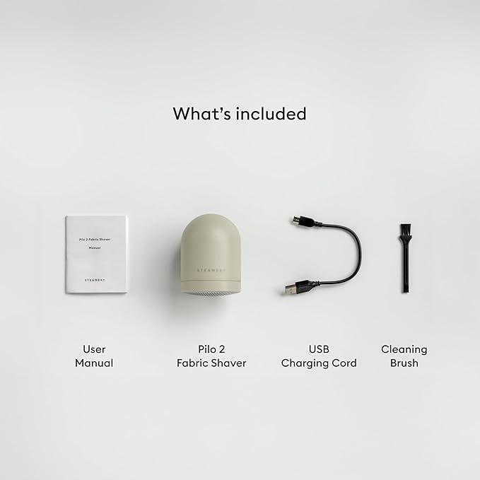 Steamery Fabric Shaver Pilo 2, Removes Lint and Pilling from Clothes and Textiles, Rechargeable Lint Remover with USB, Beige