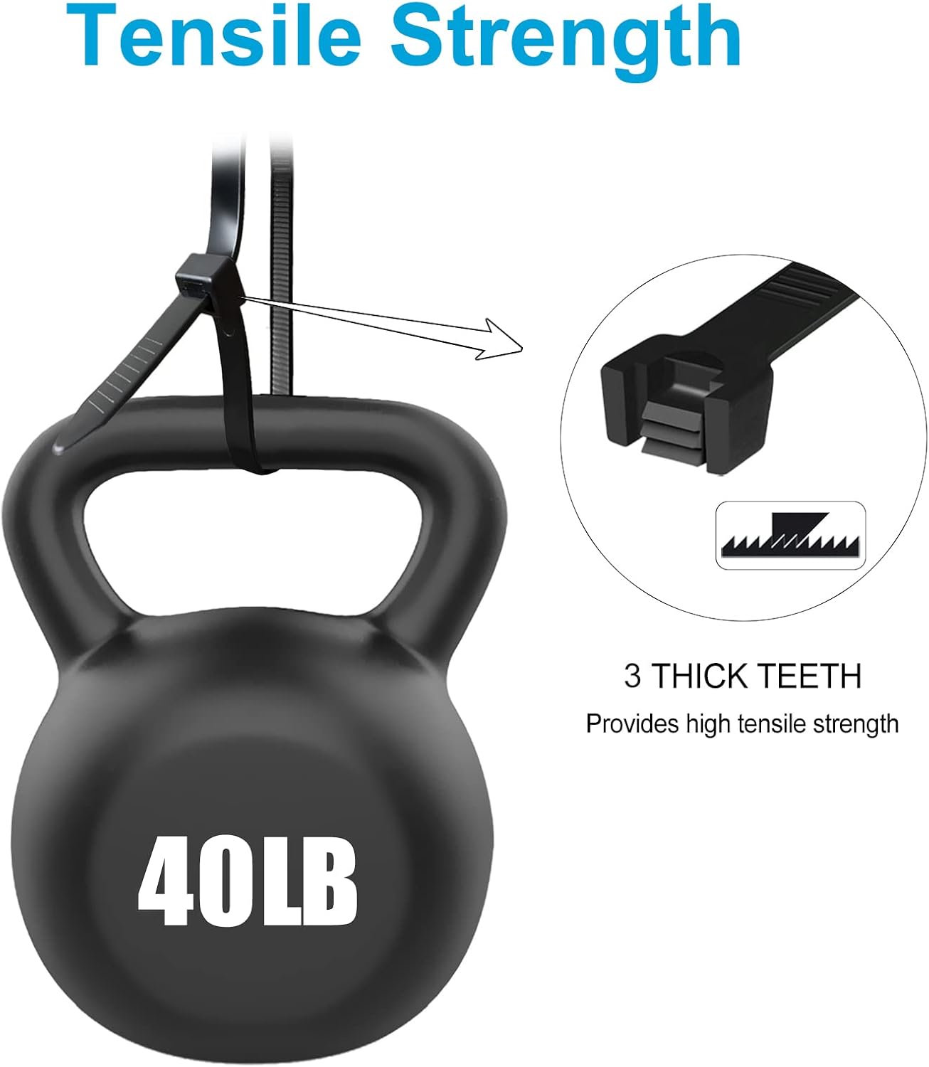 Zip Ties 8 inch (5000 Pack), 40lbs Tensile Strength, Black Cable Ties, Wire Ties for indoor and outdoor use, by Skalon