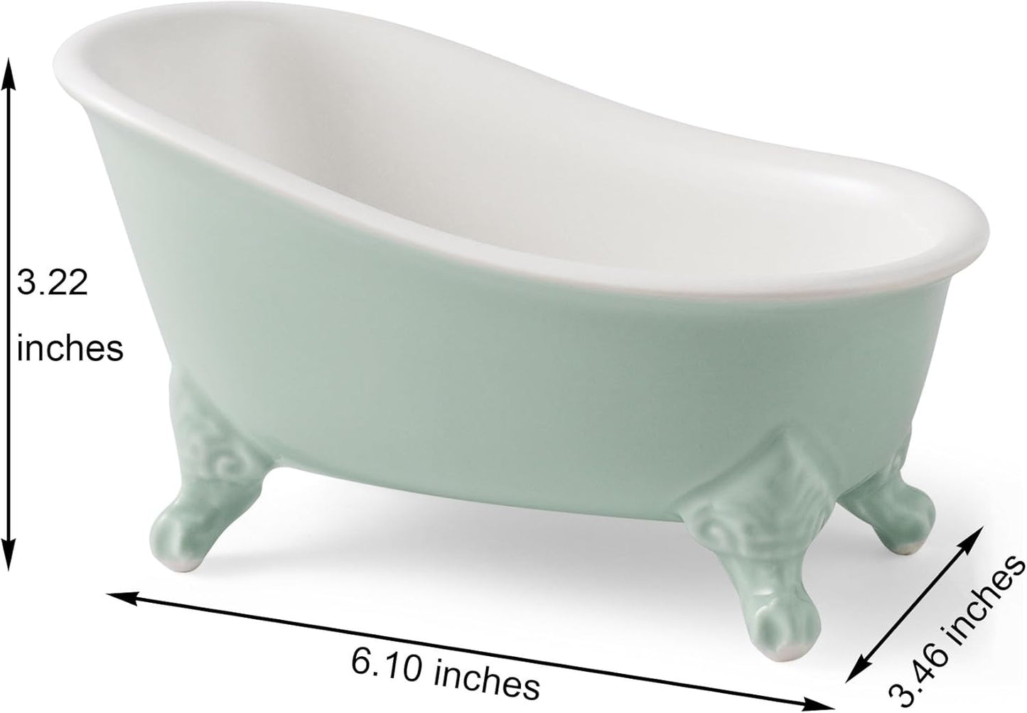 6.1" Vintage Ceramic Mini Decorative Clawfoot Bathtub Bar Soap Dish, Kitchen Sponge Holder and Shower Tray for Bathroom, 1 Pack (Bright Teal)