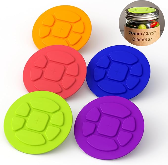 Perfect Fit: 5-Pack Fermentation Lids for Regular Mouth Mason Jars, Silicone Airlock Lids for Standard Ball & Kerr Jars, Self-Burping Valve for Pickles, Relish & Small Batch Ferments