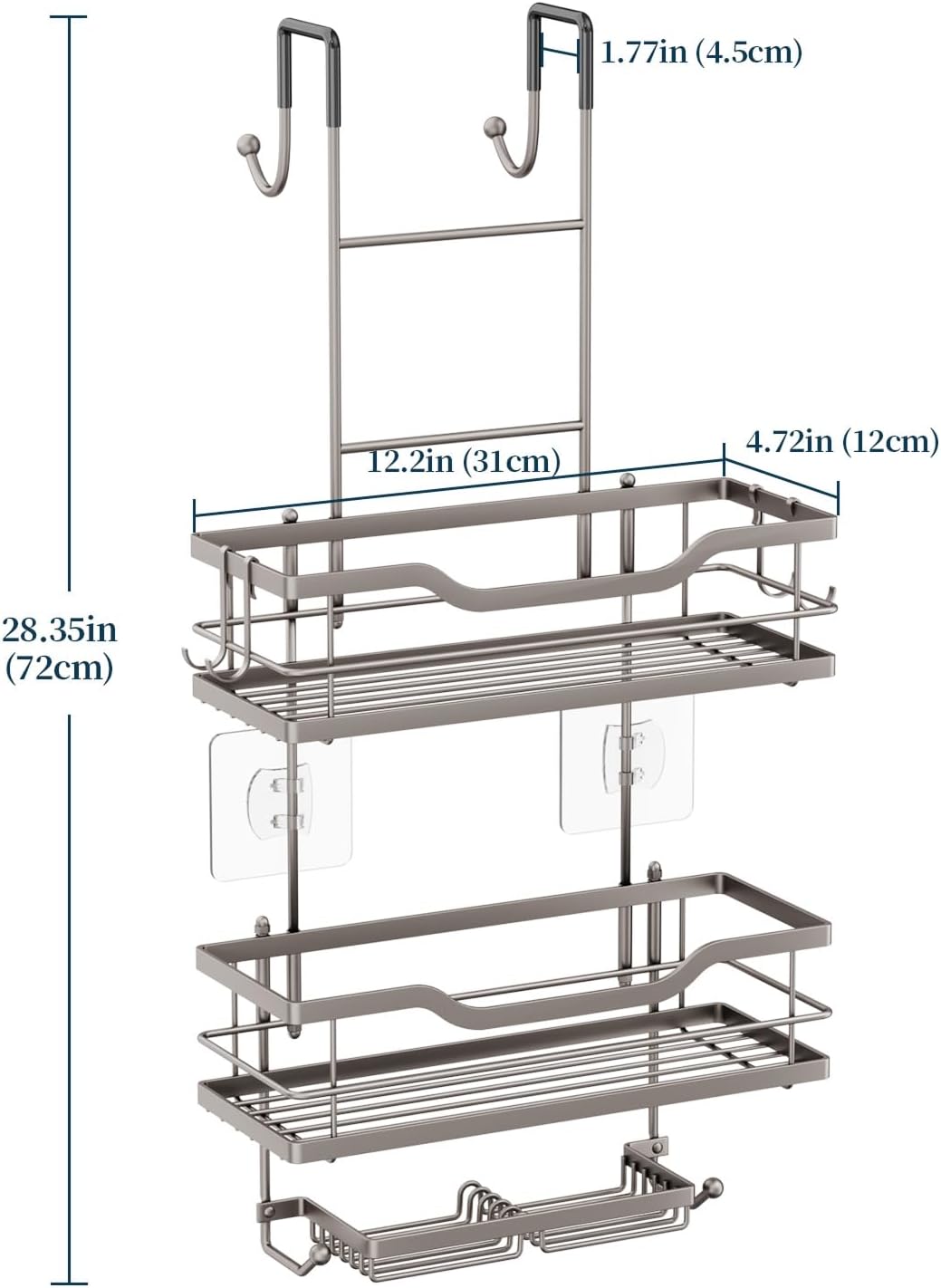 Consumest Over The Door Shower Caddy - 3 Tier Shower Organizer Hanging with Soap Holders, Large Capacity Shower Shelves with 6 Hooks, Bathroom Rack and Storage, Sand Nickel