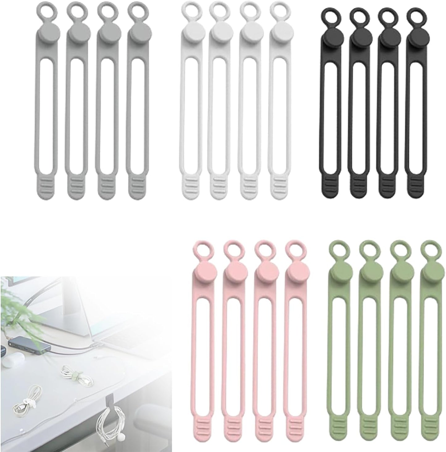 Silicone Cable Ties, 2024 New Data Cable Organizer Silicone Cable Ties Reusable Cable Management Organizer Multipurpose Cable Management for Travel/Portable/Office/Home Desk (Multicolor, 20 Pcs)