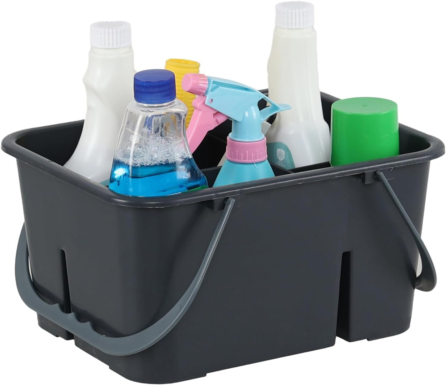 Plastic Cleaning Caddy Organizer with Handle, Carry Caddy for Cleanig Supplies, Deep Grey