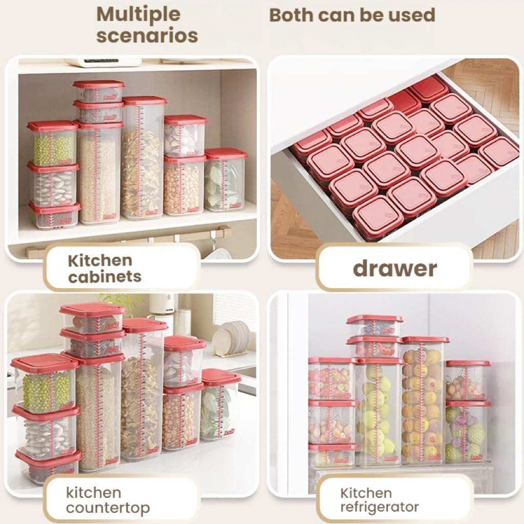 8300ml Airtight Food Storage Container With Lids 9PCS Family Set, BPA-Free Food-grade Plastic Stackable Leak-proof Kitchen Pantry Organizers for Pasta, Nuts, Dry Goods, Snack,Modular Design (Red)