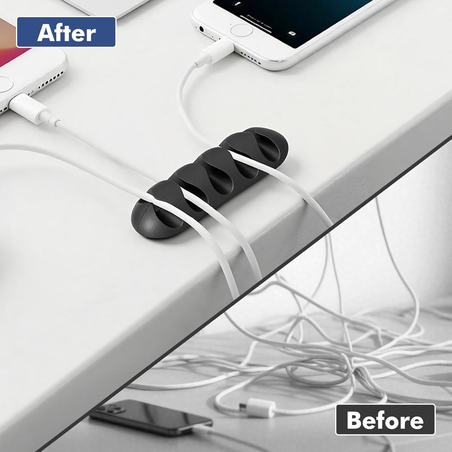 Cable Clips Cord Holder - 18 PCS Black Adhesive Phone Cord Organizer Charger Holder Cable Wire Management Clips Keeper for Nightstand, Desk, Office or Mouse