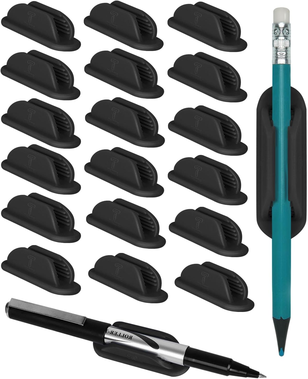 Adhesive Pencil Holders for Desk Set of 20 - Silicone Pen Holder with Upgraded Acrylic Adhesive Pads - Flexible Desk Pencil Holder for Class Office Essentials Accessories, Teacher Supplies