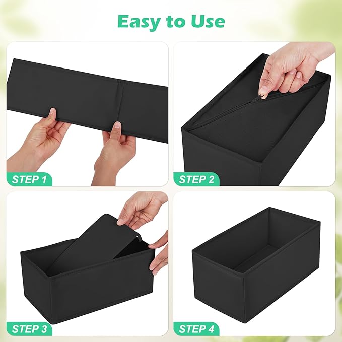 Drawer Clothes Organizer 16-Pack, Black 3 Sizes Underwear Drawer Dividers, Fabric Folding Wardrobe Organizer, Can Store Baby Clothes, Bras, Underwear, Panties, Belts, Socks, Ties, etc.