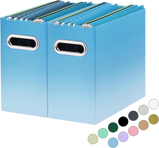 Oterri Cardboard File Organizer Box for Hanging File Folders Letter Size,File Box for Computer Desk,File Cabinet,Working Home,Office,Classroom (Gradient Light Blue, Letter Size - 2 Packs)