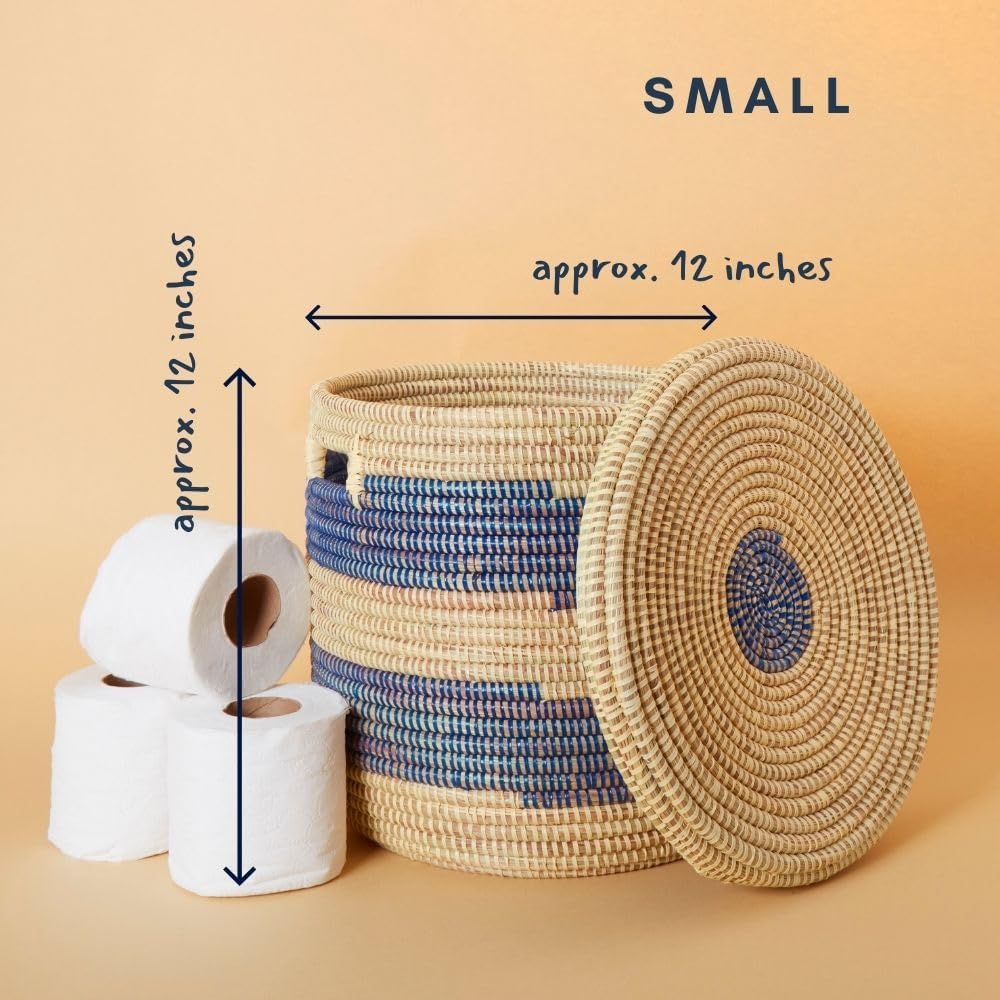 Shelf Basket, Organizing, Home Decor, Wicker Basket, Small Storage for Towels, Toilet Paper, and Toiletries, Woven, 12" wide, Blue