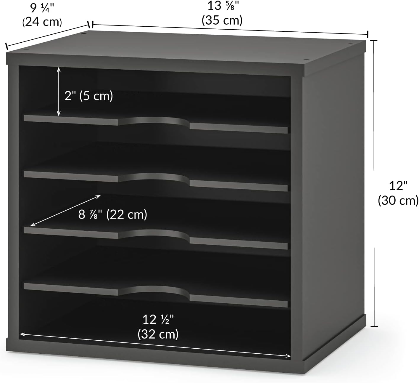 Ballucci File Organizer Paper Sorter, 5 Tier Adjustable Shelves Office Desk Organizer, 13 5/8" x 9 1/4" x 12", Black