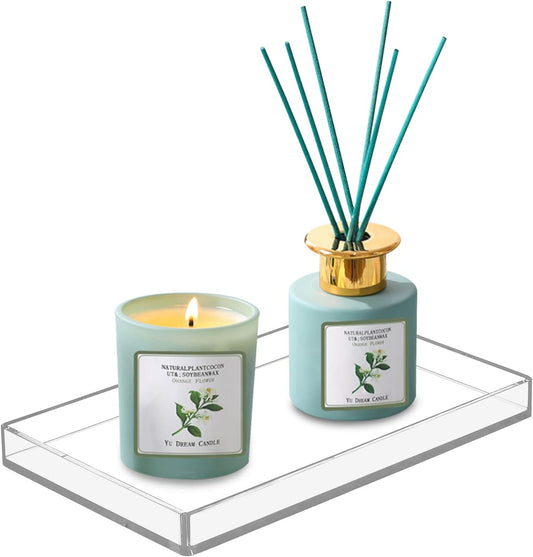 Bigfety Acrylic Bathroom Tray for Counter, Handmade Clear Trays Sturdy Organizer for Cup, Sponge, Soap, Plant (Medium, Clear)