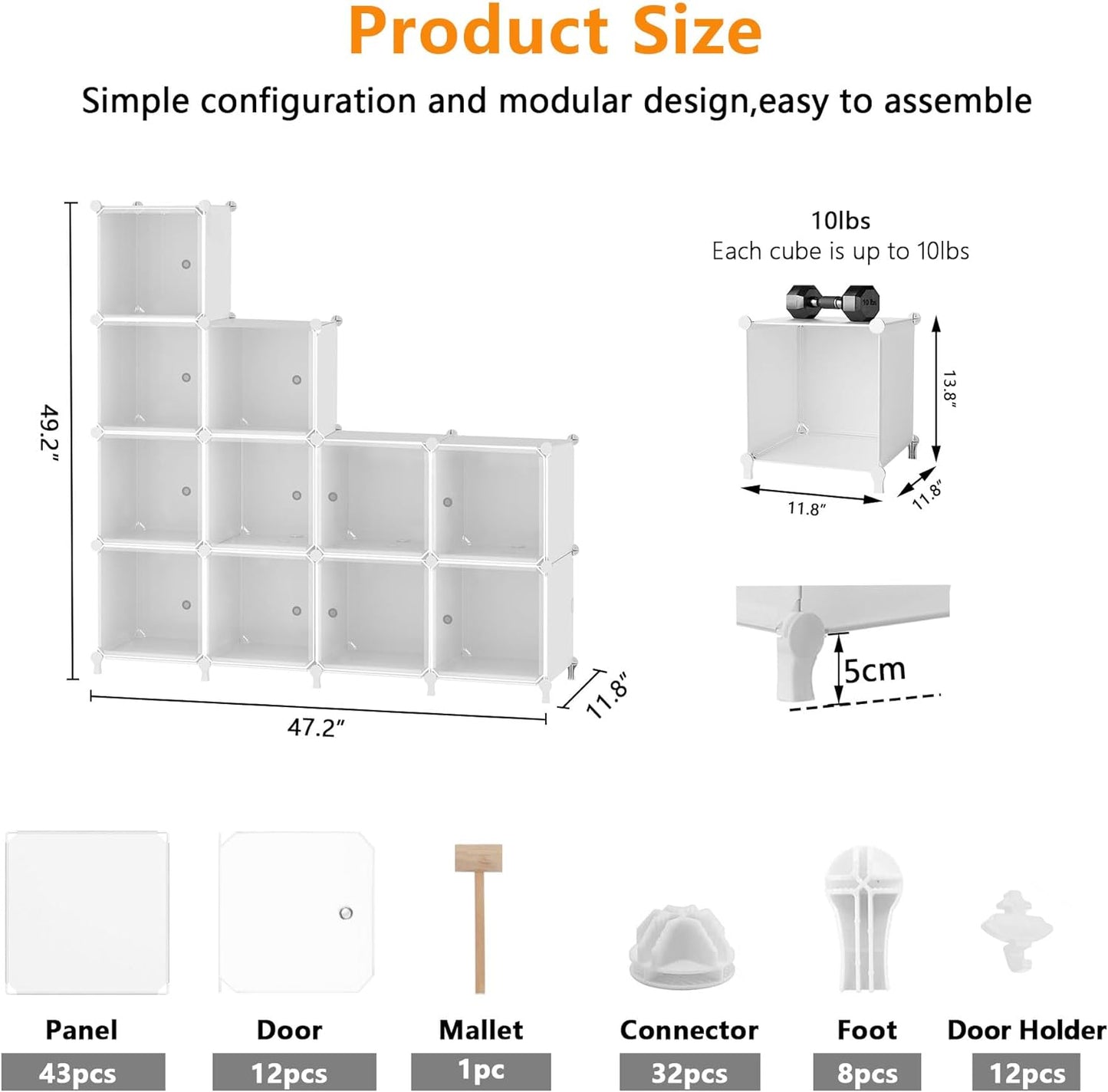 AWTATOS Cube Storage Closet Organizer 12 Cube Storage Shelves with Doors Closet Organizers and Storage Stackable Clothes Organizer for Bedroom, Home Office, White