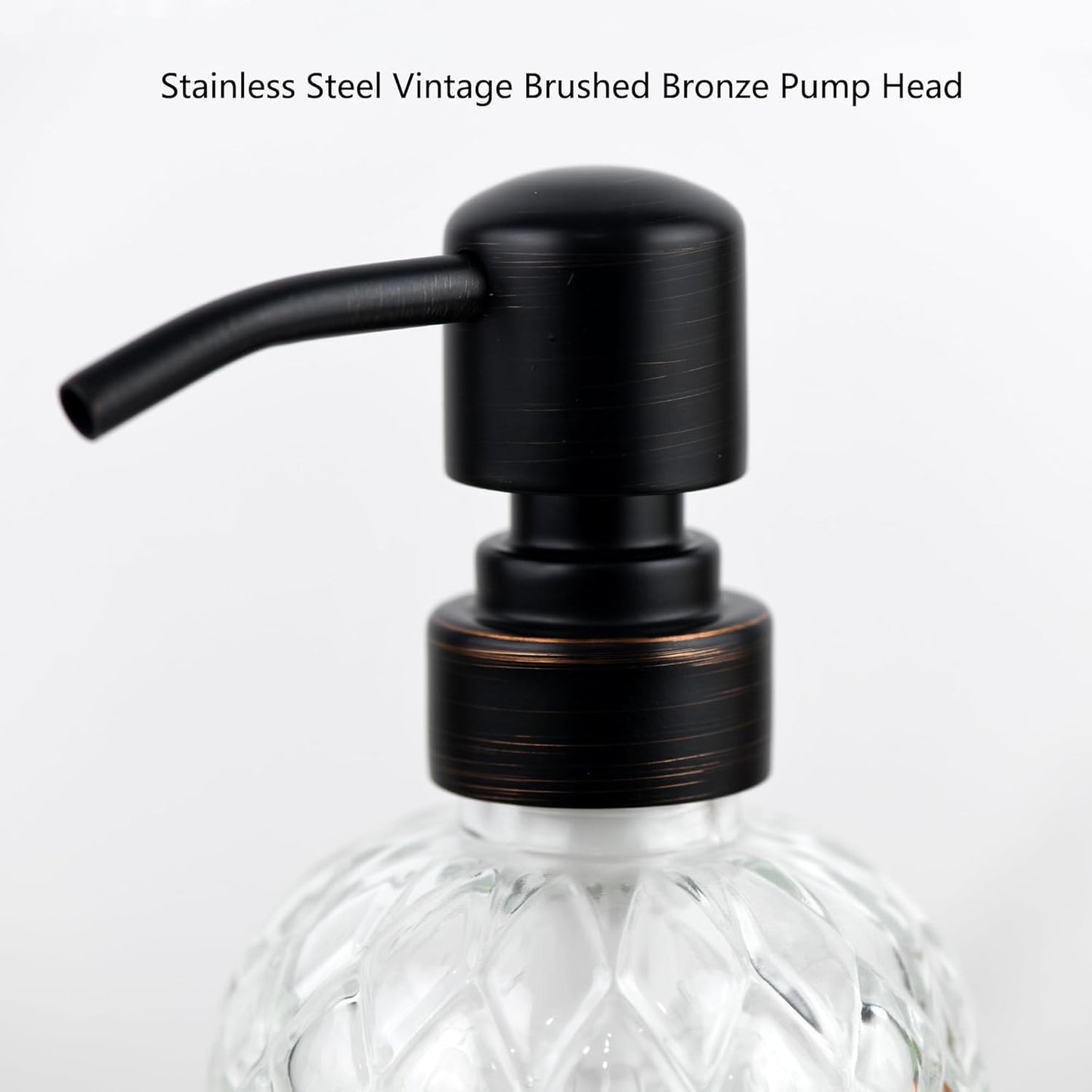 16 oz Glass Soap Dispenser with Stainless Steel Vintage Brushed Bronze Pump Head, Refillable Gemstone Pattern Soap Dispenser for Hand Soap, Dish Soap, and Lotion (Clear)