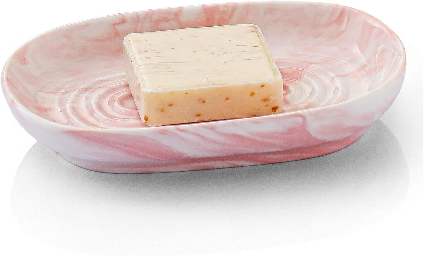 Handcrafted Fancy Ceramic Soap Dish, Decorative Soap Holder with Unique Marble Textures, Multi-Purpose Soap Bar Holder for Bathroom & Kitchen, Non-Slip & Waterproof (Pink Texture)