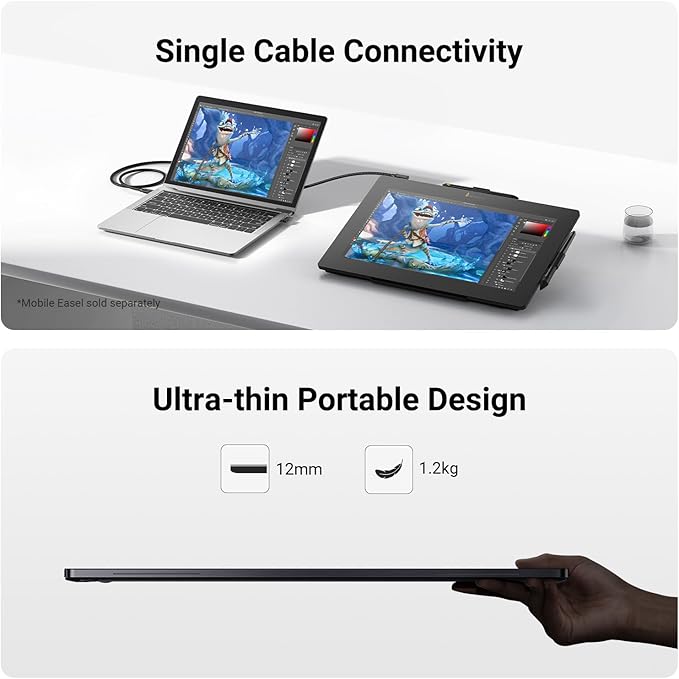XENCELABS Pen Display 16 Lite, 4K OLED Drawing Tablet with Screen, Portable Graphic Drawing Display with 2 Battery-Free Pens for Windows/macOS/Linux
