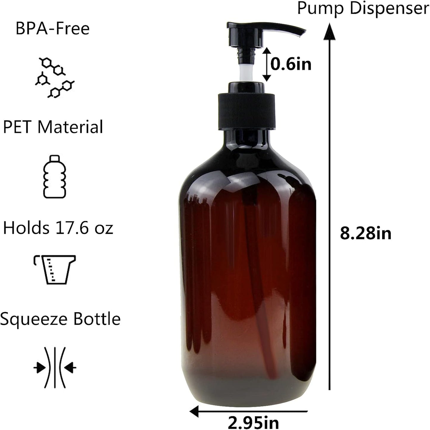 Empty Plastic Bottles with Pump Dispenser and 6pcs Labels Included, Refillable Travel Containers for Hand sanitizer Shampoo Lotion, etc - No BPA/Paraben, 500ml/16.9oz (6 Pack)