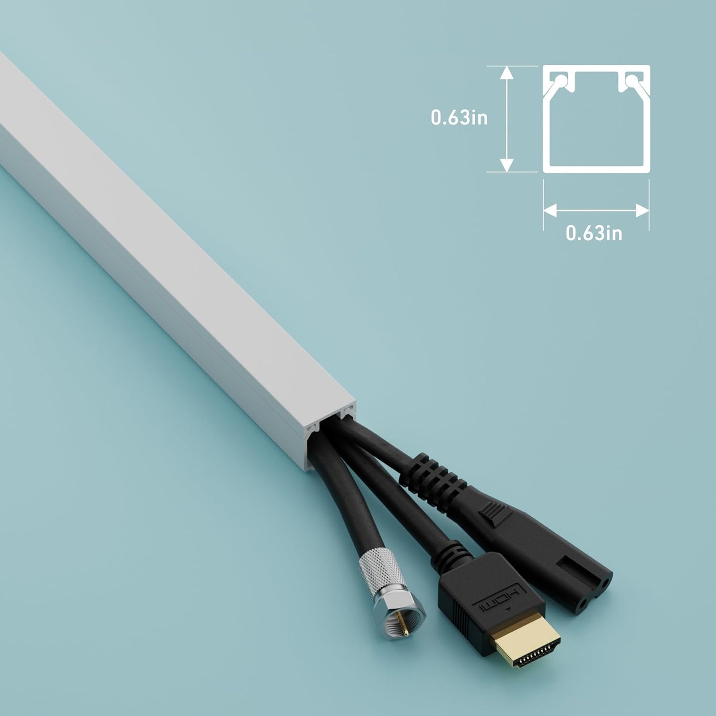 D-Line 6.56ft Cable Raceway, Self Adhesive Cord Cover, Hide Surface Wires, Paintable - 2X 0.63in (W) x 0.63in (H) x 39in Lengths - White