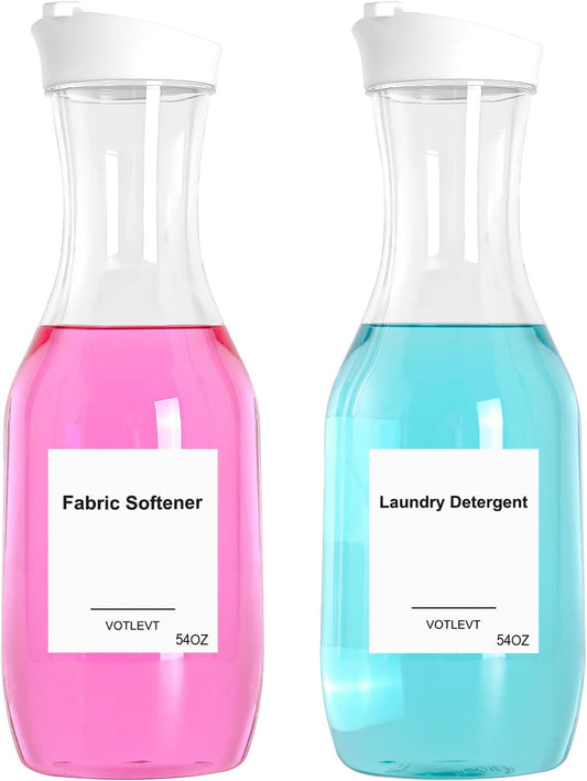 54 OZ Laundry Detergent Dispenser, Laundry Soap Dispenser, Liquid Laundry Detergent Container and Organizer, Clear Plastic Fabric Softener and Laundry Powder Dispenser for Laundry Room, 2Pack