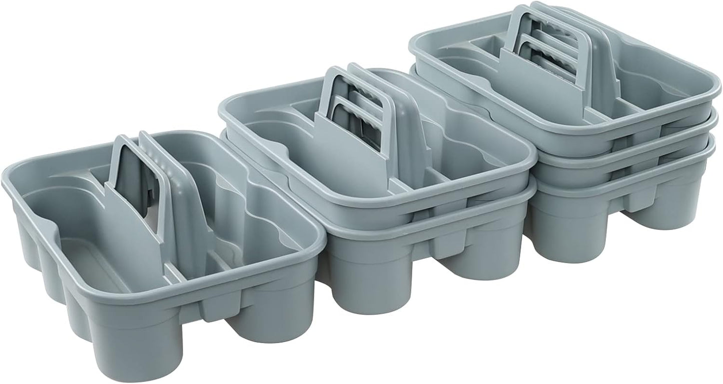 6-Pack Plastic Storage Caddy, Cleaning Caddy with Handle, Gray