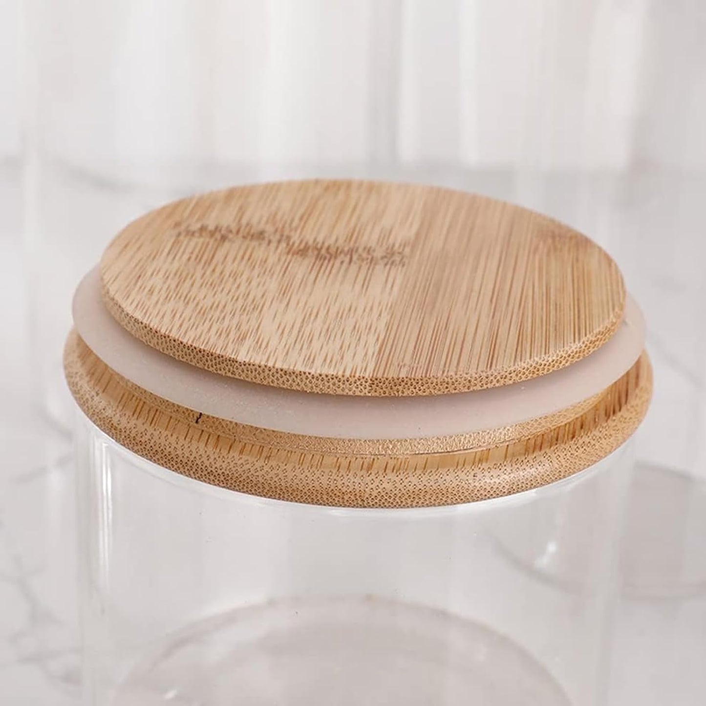 2pcs Glass Storage Canister with Airtight Lid Kitchen Clear Flour Sugar Storage Jar Large Glass Containers with Bamboo Lids Suitable for Coffee Beans Biscuits Pasta and Cereals