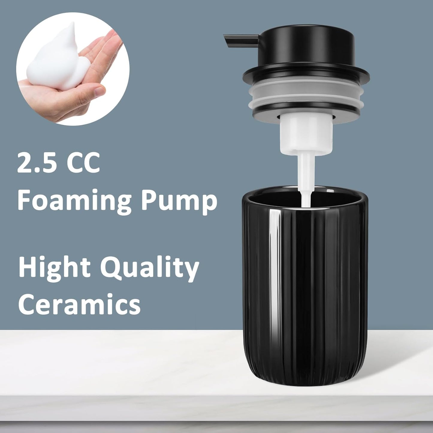 Soap Foaming Dispenser Ceramic with Easy-to-Press Pump Hand Foam Dispenser for Shampoo Bathroom Countertop 13.5 oz
